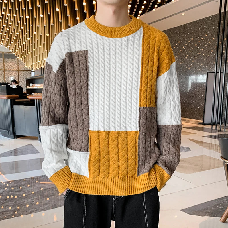 Spring Winter Fashion Patchwork Loose Sweater
