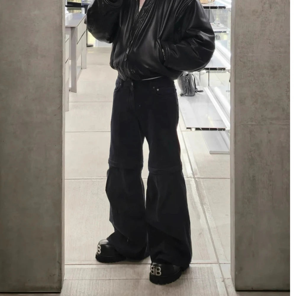 Vintage Washed Distressed Detachable Micro Flared Jeans