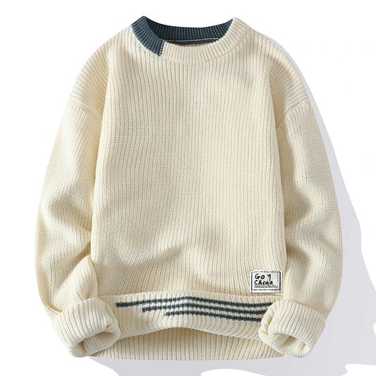 Men Vintage Twist Sweater Round Neck Male Fit Knitted Pullover